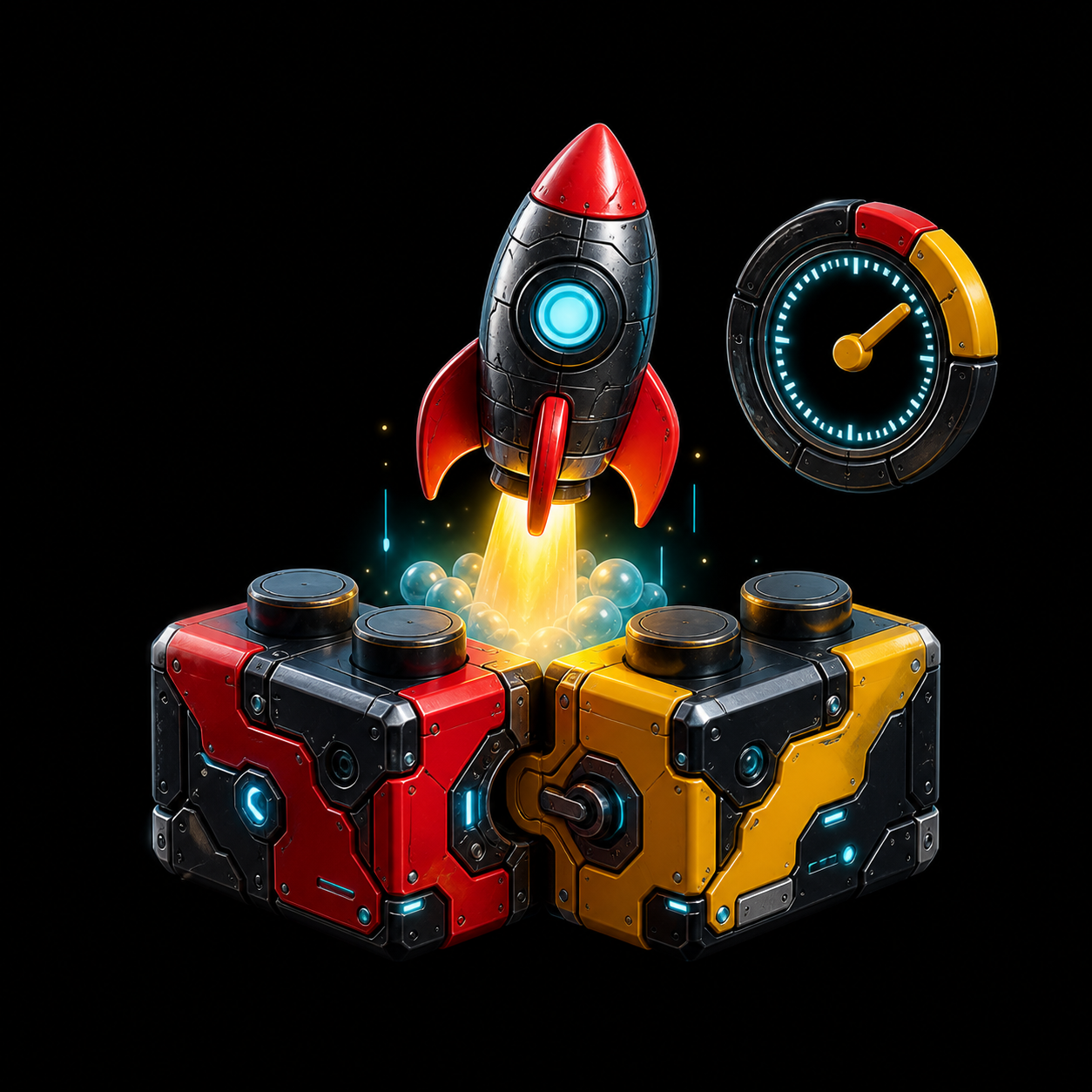 3D rocket and building blocks for Build Villages